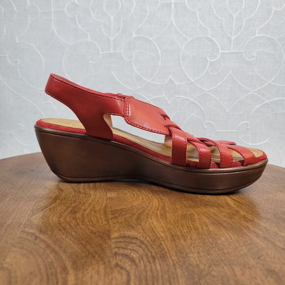 Bare Traps Womens Dayna Sandals 7.5 Red Woven Leather Slingback Platform Wedge - Picture 1 of 13